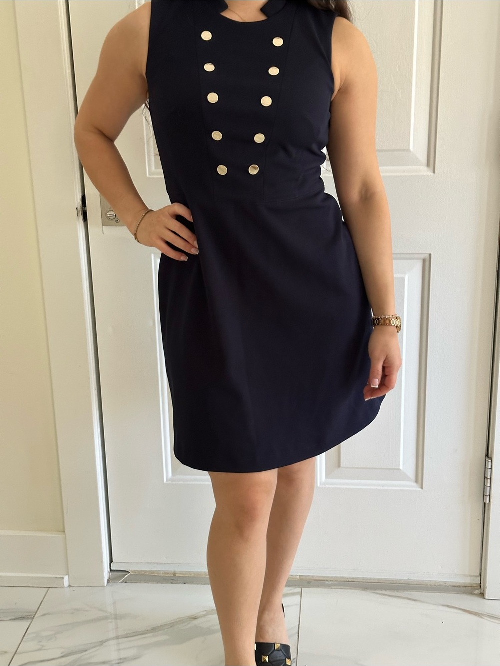 Tommy Hilfiger Navy Sleeveless Dress with Gold Buttons